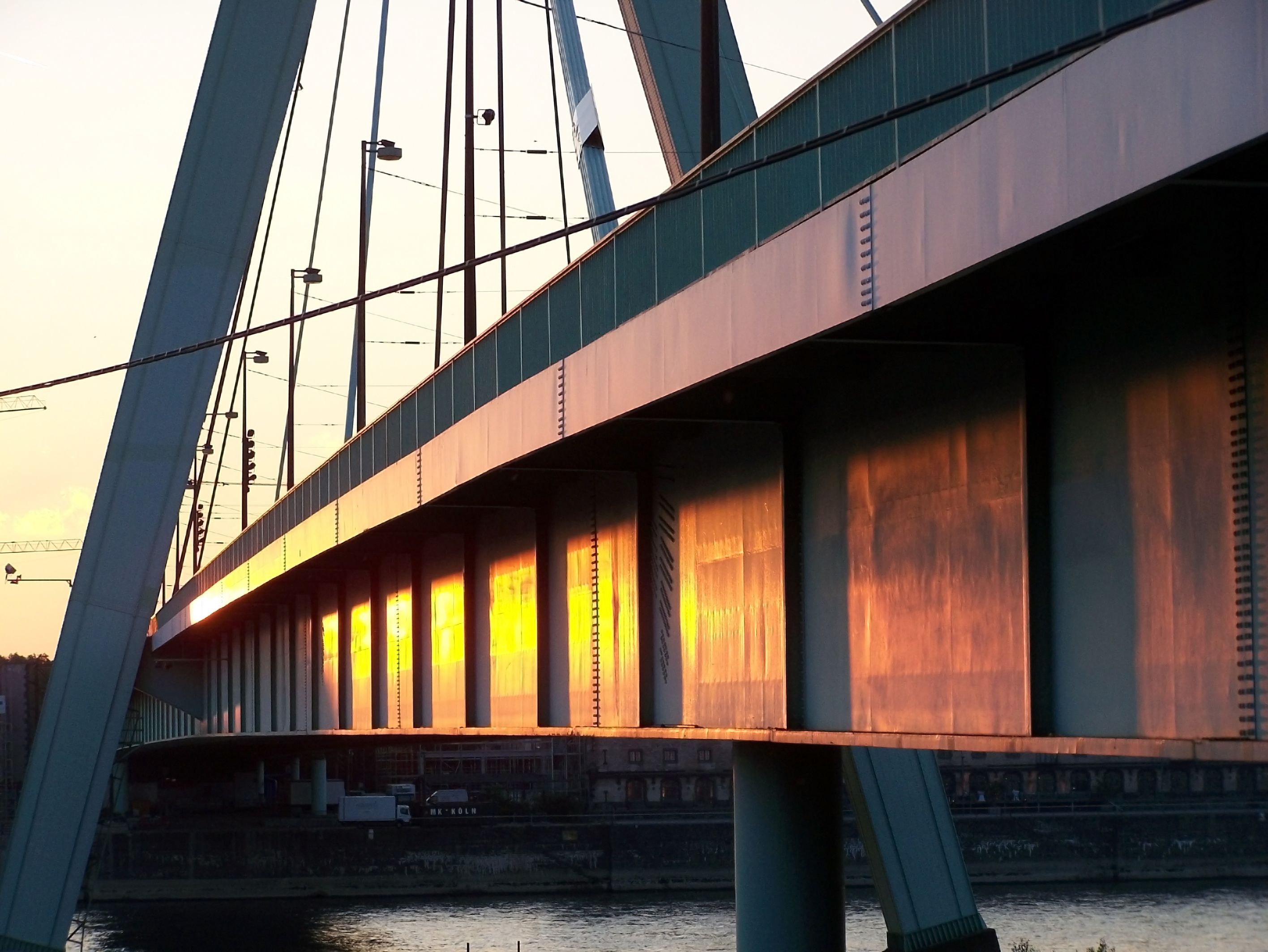 Steel bridge structure in warm evening light
